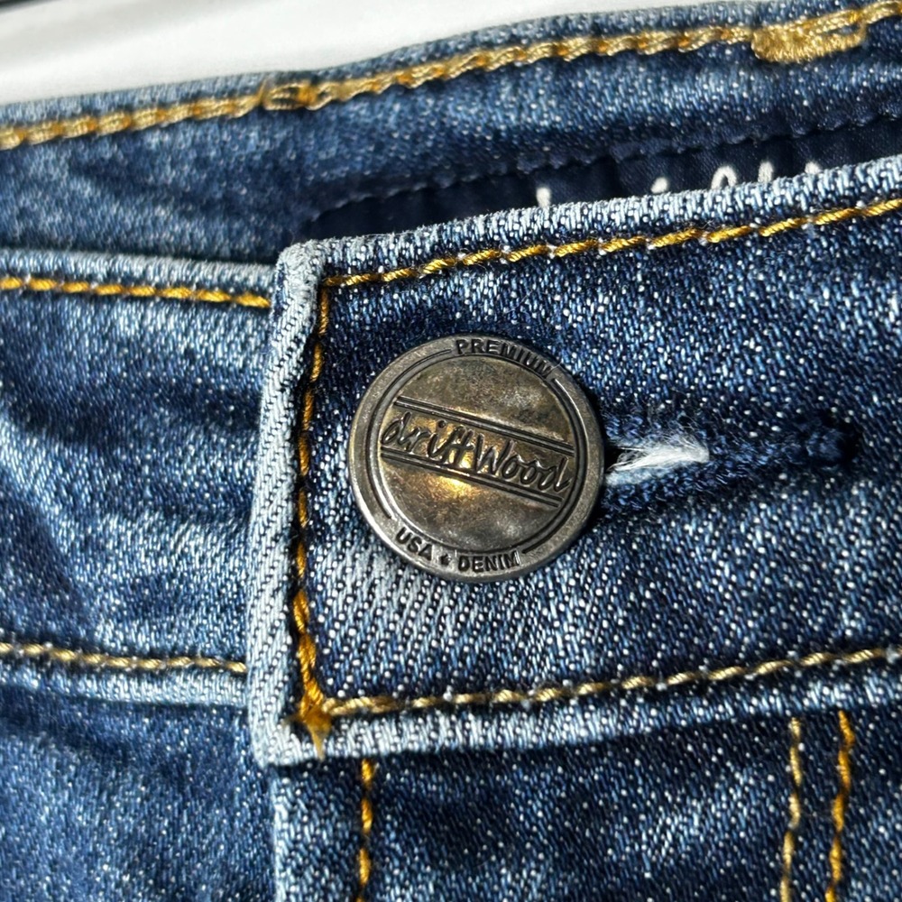 Driftwood Jeans Size 27 Denim Patchwork Embroidered Accent Skinny Mid Rise - Picture 4 of 10